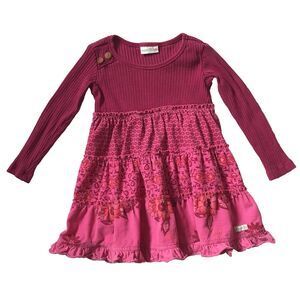 Naartjie Kids Size 3 Years Pink Corduroy Ruffle Long Sleeve Floral Cotton Dress
